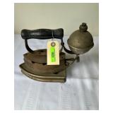 Old White Gas Iron With Holder
