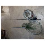 Fishing Rod, Net + Minnow Bucket