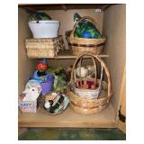 Cupboard of Wicker Baskets + Holiday Decor