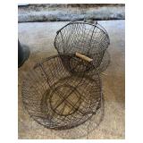 2 Wire Baskets, Wood Handels