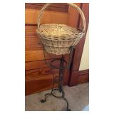 Wrought Iron Plant Holder w/ Wicker Basket