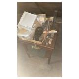 Wooden End Table w/ Miscellaneous