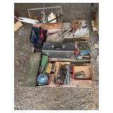 Pallet of Hand Tools, Chainsaw Parts, Chain