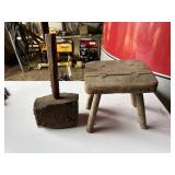Wood Stool & Wood Hammer