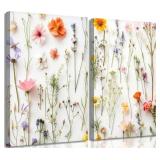 NEW 2pc 12"x16" Colorful Wildflower Canvas Wall Ar