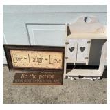 Small Wooden Wall Shelf W/2 Wood Pictures
