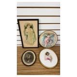 4 Framed Prints- Glass Missing On 3
