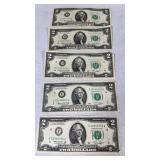 1976 $2 Federal Reserve Note-A, D, E, F - Times 5