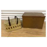 Wood Chest w/ Metal Picnic Basket