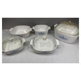 5-Corning Ware Casserole Dishes - Blue Cornflower