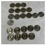 23-90ï¿½s Kennedy 1/2 Dollars- See Description