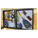 Vintage Vanity Travel Set Amber Tint/Blue