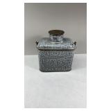 Gray Granite Lunch Pail With Bail and Wood Grip