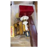Tins, Cigar Boxes and Milk Glass Table Lamp