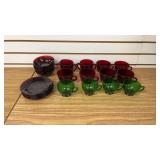 Christmas Red Ruby  Dishes, Green Coffee Cups