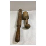 Early Wooden Rolling Pin and Pestle