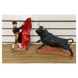Ceramic Figures of a Matador facing a Bull