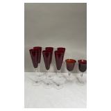 6 Vintage Ruby Red Champagne Glasses, Clear Stems