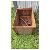 Wood Milk Cooler Crate W/Cast Iron Items