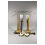 Vintage Marble and Brass Base Desk Lamps and