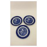 3 English Blue Willow Plates