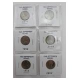 6 Old Jefferson Nickels