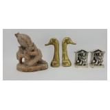Bookends and Statue of Child and Lamb