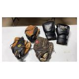 3 Baseball Gloves and a Pair of Boxing Gloves