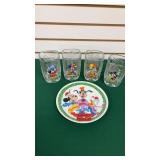 1975 Disney 71/2" Plate, 4 McDonalds Glasses 2000