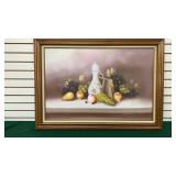 Large Framed Oil Painting- Fruit & Decanter