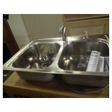 Kindred 33" Double Bowl Kitchen Sink, Satin Nickel