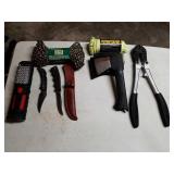 Hatchet, Poly Rope, Knives, Flashlight, Trimmers