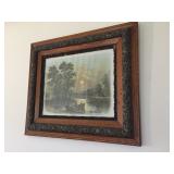 Nice Early Print "Fishing" With Ornate Frame