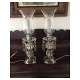 Pair Of Glass Dresser Lamps W/Glass Prisims