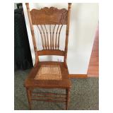 Oak Press Back Chair With Cain Seat