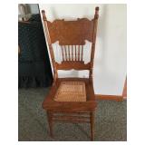 Oak Press Back Chair With Cain Seat