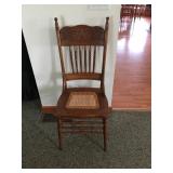 Oak Press Back Chair With Cain Seat