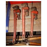 Three Pipe Wrenches - 1 Fuller & 2 Generec