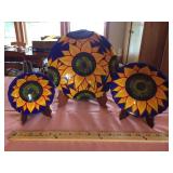 3- Sunflower Bowls w/ Stands