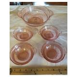 Pink Depression Berry Bowl Set- Some chips