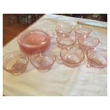 Pink Depression Cups, Plates, 2- Bowls- Some Chips