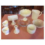 Asst. Milk Glass Pieces, Depression Clear Bowl