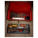 Metal Tool Box With Chainsaw Tools & Chain