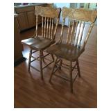 24" High Oak Press Back Bar Stools