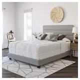 Boyd Sleep Montana Tri-Panel Upholstered Platform Bed Frame Mattress Foundation with Faux Leather Headboard and 4-Slat Supports, Requires Box Spring: Grey, Full Size