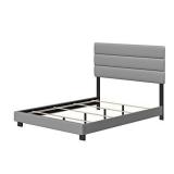Boyd Sleep Montana Tri-Panel Upholstered Platform Bed Frame Mattress Foundation with Faux Leather Headboard and 4-Slat Supports, Requires Box Spring: Grey, Full Size