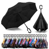 Spar. Saa Double Layer Inverted Umbrella with C-Shaped Handle, Anti-UV Waterproof Windproof Straight Umbrella for Car Rain Outdoor Use