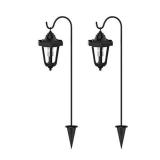 Pure Garden 50-123 Solar Powered Set of 2, 32â Hanging Coach Lanterns with 2 Shepherd Hooks-LED Outdoor Lighting for Gardens, Pathways, and Patio, Black