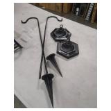 Pure Garden 50-123 Solar Powered Set of 2, 32â Hanging Coach Lanterns with 2 Shepherd Hooks-LED Outdoor Lighting for Gardens, Pathways, and Patio, Black