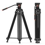 Video Tripod System, Geekoto 72 inches Heavy Duty Tripod, Professional Aluminum Twin Tube Tripod, K3 Fluid Head, Mid-Level Spreader, Max Loading 33 LB, 360 Degree Fluid Head for DSLR Camcorder Camera